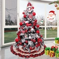 Árbol de Navidad flocado con falda de cuadros rojos y negros y adornos festivos - Falda de Árbol de Varias Capas de 120CM