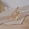Matte gold alloy bamboo hair claw clip with white pearl detail in neo-Chinese style - Bamboo / Large / Gold