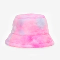 Plush tie-dye bucket hat in pink and light purple gradient faux fur material - M (56-58cm) / Color 8 (Pink Purple Smudge)