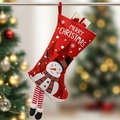 Calza di Natale rossa festiva con pupazzo di neve e lunghe gambe a righe decorativa - Pupazzo di Neve / Rosso