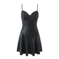 Schwarzes Damen Mini-Kleid aus PU-Leder mit Bustier-Oberteil und Faltenrock-Design - S / Schwarz
