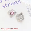 Detailed macro view of heart-shaped alloy charms with pink stones, size 17x18mm - 13# Pink Heart Gemstone Pendant