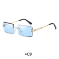 Frameless rectangular sunglasses with light blue lenses and gold metal frames - C9 Full Blue
