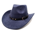Détail d'un chapeau de cowboy bleu foncé en suédine avec bandeau noir à rivets dorés - M (56-58cm) / Bleu marine