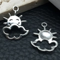Silver vintage alloy pendants featuring sun and cloud smiley designs on a textured background - 7726 Sun Silver 16x20mm