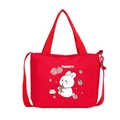 Red canvas kids tote bag featuring a cute cartoon rabbit drinking milk tea print - Red