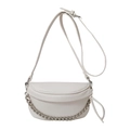 Elegante bolso bandolera beige media luna con textura litchi y detalle de cadena plateada - Blanco
