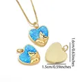 18K gold-plated heart necklace featuring a blue opal inlay with a butterfly relief - Heart Butterfly / Peacock Blue Opal