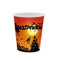 Détail de gobelets d'Halloween avec motifs citrouille, château et chauve-souris sur blanc - 24 Gobelets en Papier