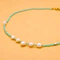 Detail of beaded necklace featuring baroque pearls and mint green crystal beads - GX03100B (Mint Green Beads with Baroque Pearls)