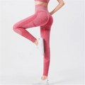 Naadloze high-waist yoga-leggings in rood gemêleerd met ademende mesh-structuren - M / Rood