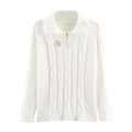 Jersey polo blanco de punto trenzado con cremallera y escudo bordado dorado en fondo blanco - S / Blanco