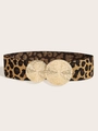 Dettaglio cintura elastica leopardata con fibbie circolari dorate per abiti - Stampa leopardata Oro