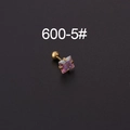 Pendiente de acero inoxidable dorado con circón cuadrado morado y cierre de rosca - Estilo Cuadrado (5#-方形) / 5mm Plata