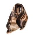 Brown and beige plaid faux cashmere scarf with fringe details on white background - Brown & Yellow