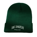Bonnet en tricot vert foncé avec broderie LOS ANGELES blanche pour l'hiver - Taille unique / Vert Foncé