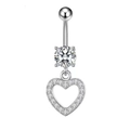 Close-up of silver navel ring with hollow heart pendant and clear zircon inlaying - Style 5-Full Diamond Hollow Heart