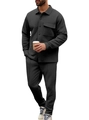 Ensemble chemise et pantalon ajustés pour hommes en maille gaufrée gris anthracite - S / Noir