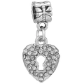 Silver heart charm pendant with sparkling crystals and keyhole design for DIY bracelets - Heart Keyhole Full Rhinestone Bead