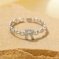 Polished S925 sterling silver open ring featuring a sparkling zircon letter R design - Silver-Letter R