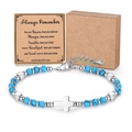 Blue turquoise cross bracelet with silver beads on a message card and gift box set - Cross Pendant Style / With Card / Turquoise