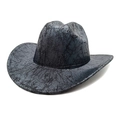 Cappello da cowboy vintage in pelle PU grigio scuro con texture screpolata da uomo - Blu Grigio Crepato