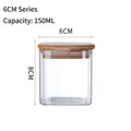 150ml square glass storage jar with bamboo lid, 6x8cm airtight container for kitchen spices - 6x8cm (210ml)