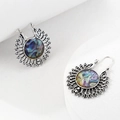 Vintage bohemian silver earrings with hollow carved patterns and colorful abalone shell - Hollow Carved with Abalone Shell Inlay (2734) / Antique Silver (2734)