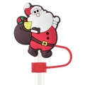 Reusable Santa Claus silicone straw cover cap for 10mm drinking straws in festive red - Full Body Santa Claus