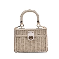 Schicke Strohtasche in Creme mit goldener Kette und gewebtem Griff für den Sommer - Beige