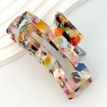 Rectangle acetate hair claw clip with colorful terrazzo pattern on white stand - S118-6 Colorful Art Pattern