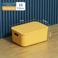 Primrose yellow 15L storage box with lid and side handles, size 35x24.9x15cm - Extra Large (35x24.9x15cm) / Primrose Yellow