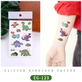 Glitter dinosaur temporary tattoos for kids featuring cartoon stegosaurus and triceratops - EG-123 (Glitter Dinosaur)