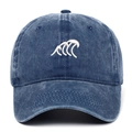 Vintage-Baseballcap aus gewaschenem Denim mit Wellenstickerei und Schirm - Einheitsgröße / Marineblau