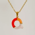 Gold plated titanium necklace with colorful enamel letter Q pendant and delicate chain - Red Orange Pink Enamel Letter Q