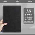 A5 black notebook with premium matte soft leather cover, 160 pages for business office - Black