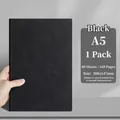 A5 black notebook with premium matte soft leather cover, 160 pages for business office - Black