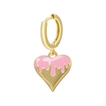 Pink dripping heart pendant earring with gold metal hoop on a clean white background - Pink