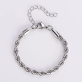 Close-up of silver titanium steel rope chain bracelet with lobster clasp and extender - 5mm Wide/17+5cm Long / Steel