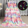 Rainbow unicorn glow in the dark flannel blanket with soft gradient plush stars - Pink Unicorn / 70*100CM