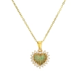 Minimalistische goldene Herzkette mit grünen Zirkonia und glitzerndem Kristallrand - Grün