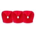 Set of 3 red velvet Christmas chair back covers with white pom-poms for festive decor - Golden Velvet Chair Cover