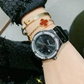 Montre à quartz noire pour femme avec lunette en strass et bracelet en silicone noir - Bracelet Noir Boîtier Noir Argent (Cadran Numérique)