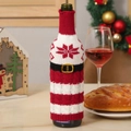 Christmas knitted wine bottle cover with red white stripes and snowflake pattern - Snowflake Style