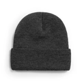 Dark grey knitted beanie hat with classic cuffed design for warmth in winter style - One Size / Dark Heather Grey