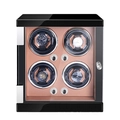Automatic watch winder for 4 watches, black piano lacquer with orange leather interior - 4 Slots / Black Lacquer & Brown PU