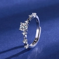Silver moissanite ring with 0.5ct main stone and side zircon accents on an adjustable band - Four Claws 50 Minutes Ljz-125 / Adjustable Open