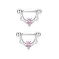 Pink zircon heart nipple shields in polished stainless steel with lace trim decoration - Pink Zircon U-Shape Pair
