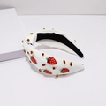 Bandeau blanc noué avec breloques fraises rouges et strass brillants pour femmes - Style Fraise