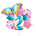 Buntes 9-teiliges Schmetterling Ballon Set mit Verlaufszahl 2 für den 2. Geburtstag - Schmetterling Farbverlauf Nummer 2